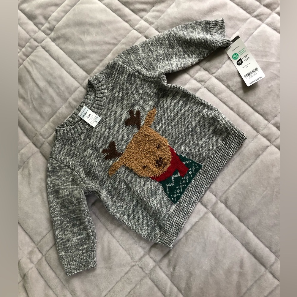 Carter's Gray Knit Reindeer Sweater